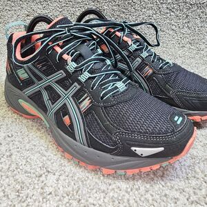 Asics Gel Venture 5 Running Shoes Womens Size 8.5 Sneakers Black CoralTeal T5N8N